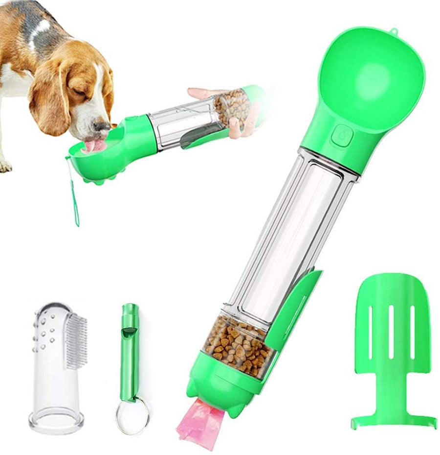 Portable Cat Dog Water Bottle Food Feeder Drinker Poop Dispenser 3 In 1