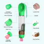 Portable Cat Dog Water Bottle Food Feeder Drinker Poop Dispenser 3 In 1